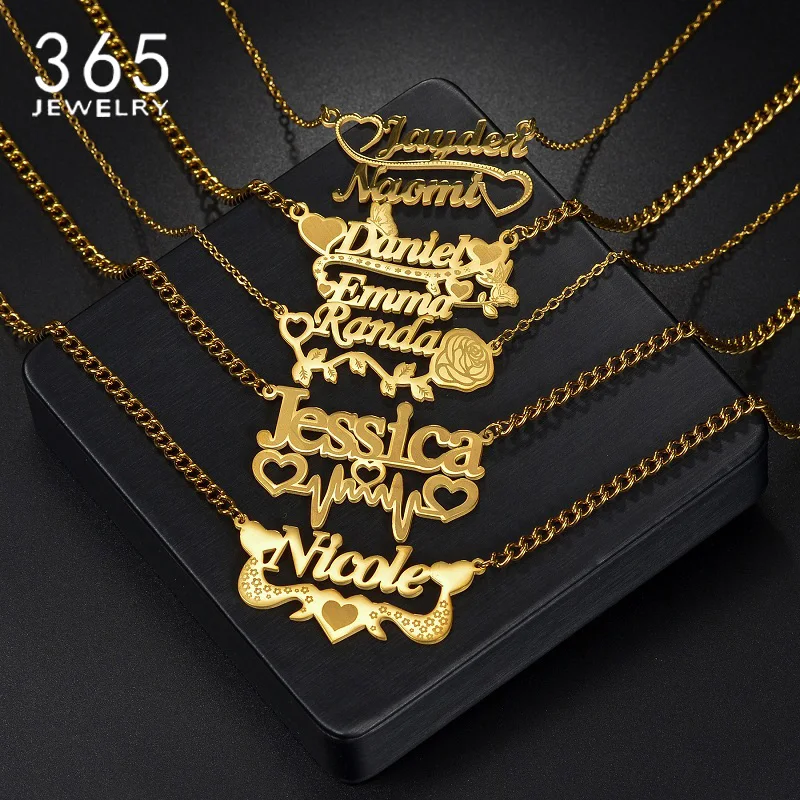 

365 New Custom Name Necklaces Multiple Styles Stainless Steel Personalized Engraved Name Pendant For Women Men Fashion Jewelries