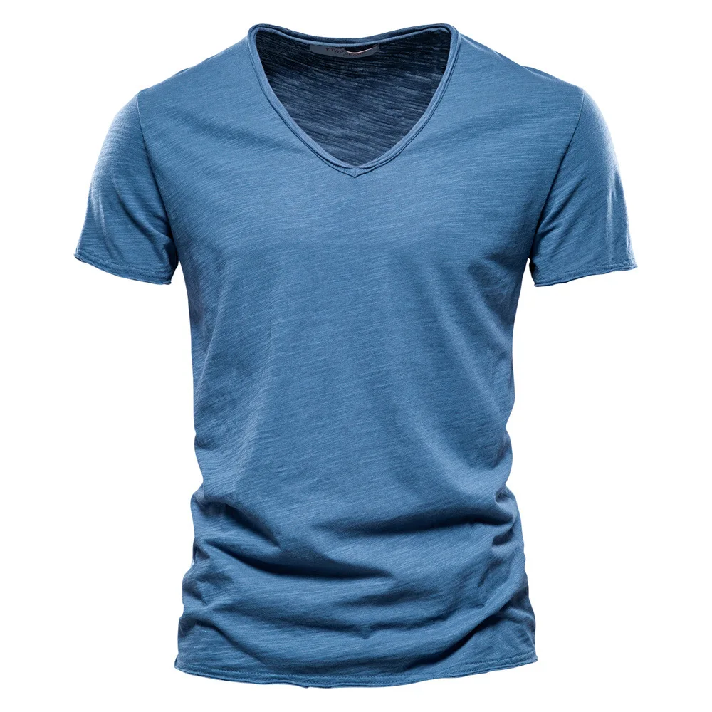 

V-neck solid colour bamboo cotton short sleeve T-shirt cotton