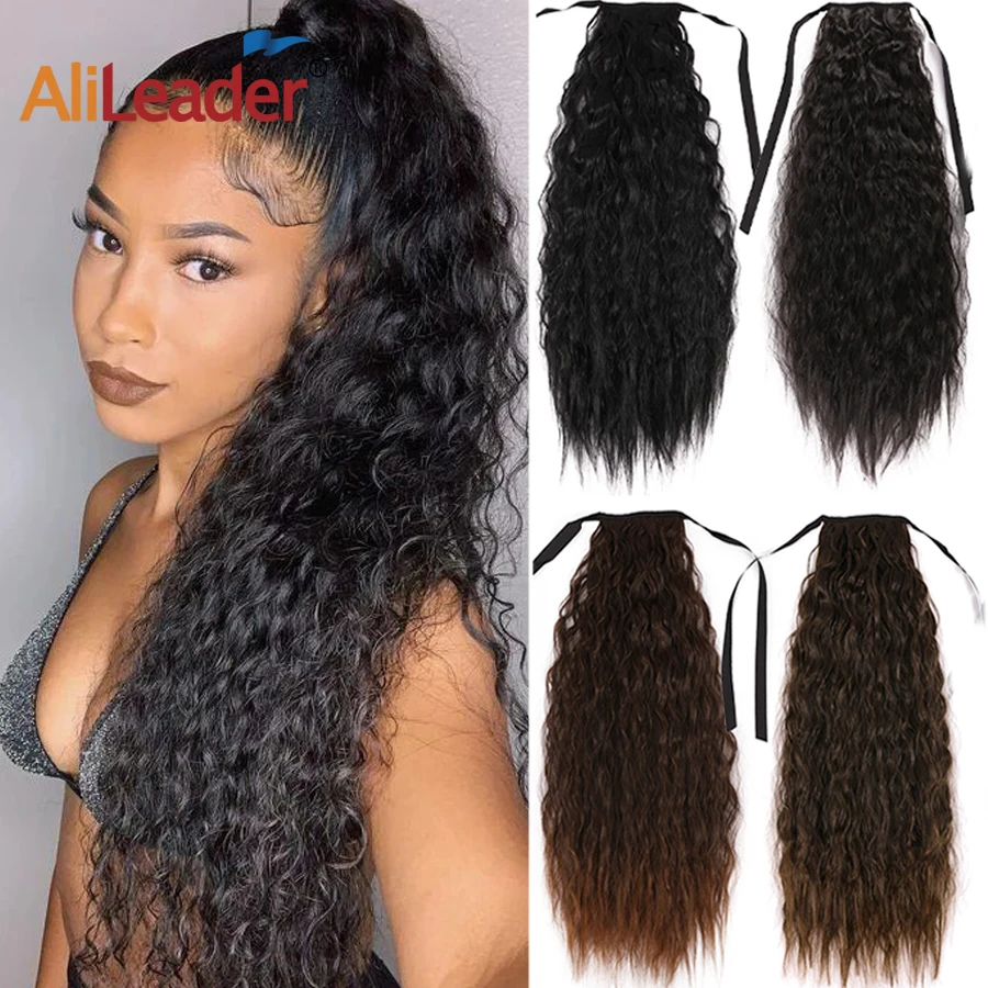 

Wholesale 22Inch Corn Wavy Ponytail Synthetic Hair Extension Curly Wave Wrap Around Hair Chignon Ponytail Chip In Hair Extension