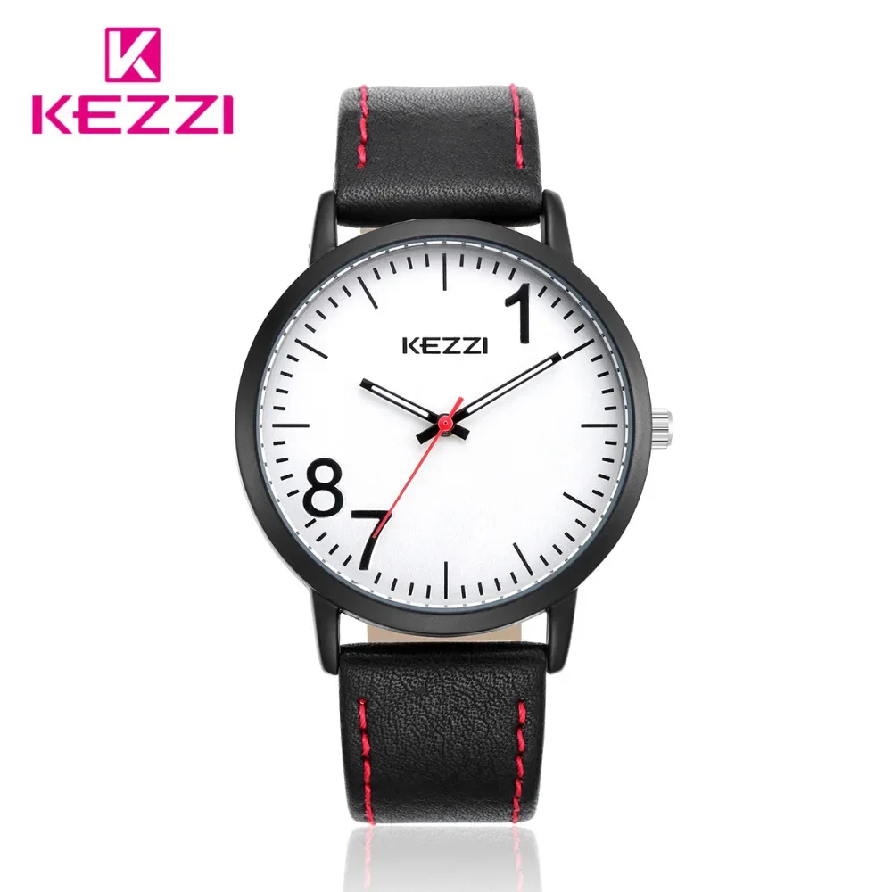 

NO.2 KEZZI Brand Leather Men Women Watches Big Dial Casual Quartz Wristwatches Waterproof Couple Watch For Student Relogio