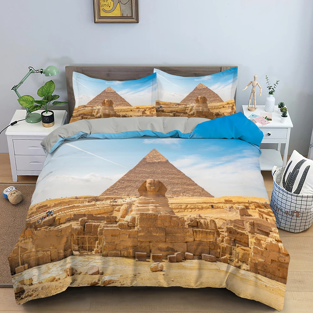 

Ancient Egyptian Pyramids Bedding Set Classical Architecture Duvet Cover Bedclothes King Twin Queen Double Polyester Quilt Cover