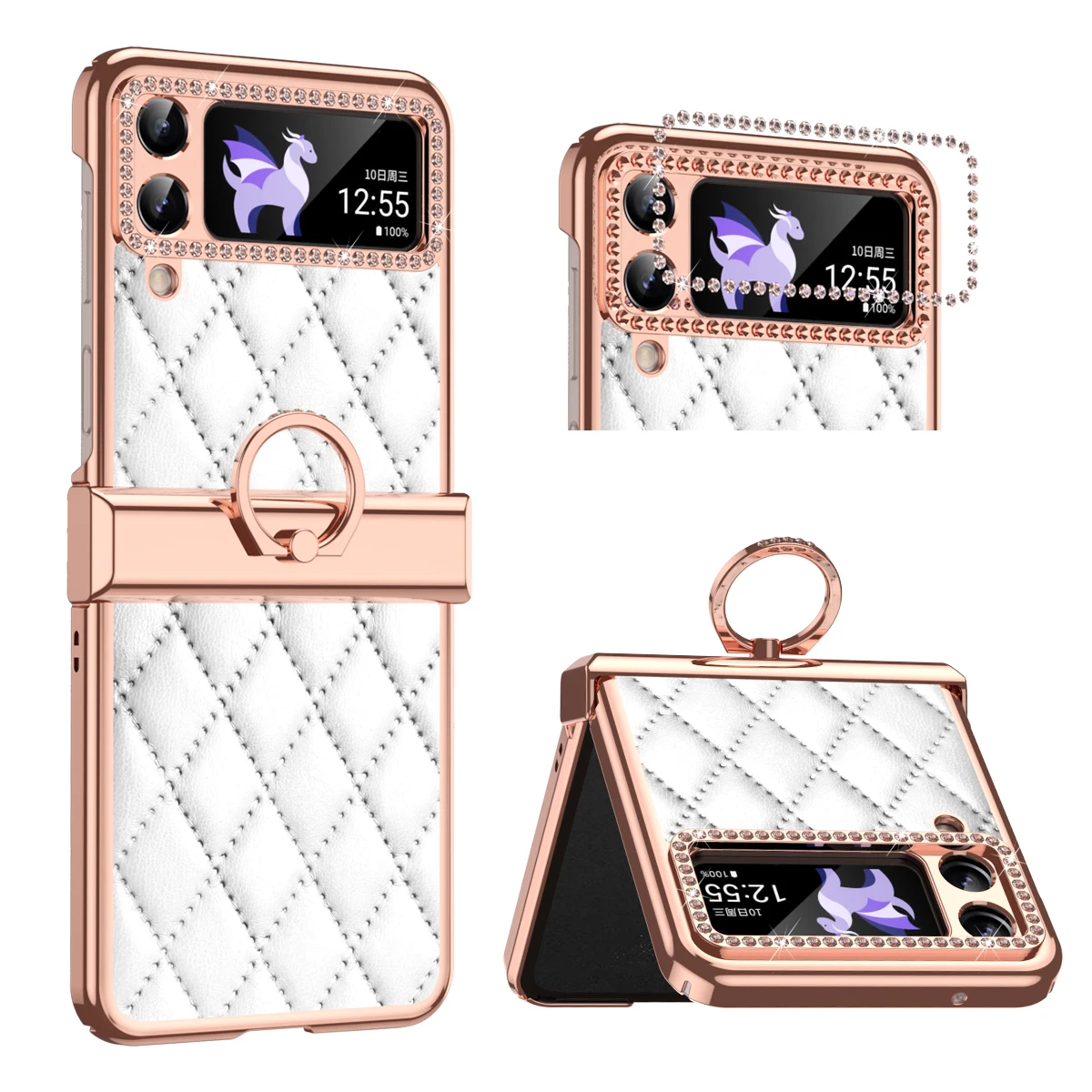 Samsung Galaxy Z Flip 4 protective case luxury leather bag White 
Samsung Galaxy Z Flip 4 protective case luxury leather bag White