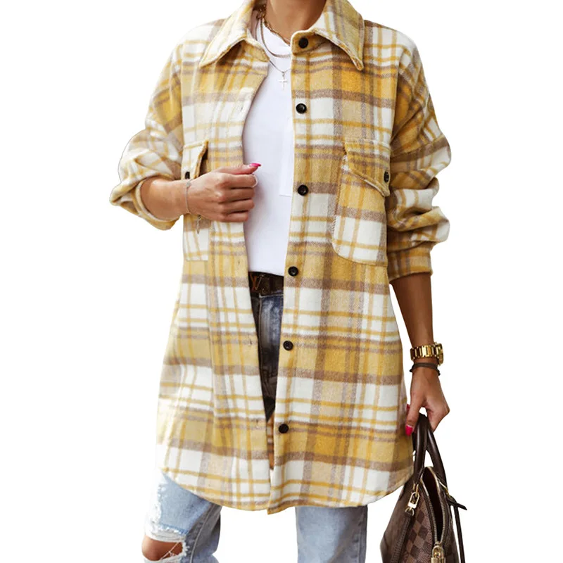 Casual plaid shirt coat autumn blouse long loose button long sleeve women tops
Casual plaid shirt coat autumn blouse long loose button long sleeve women tops