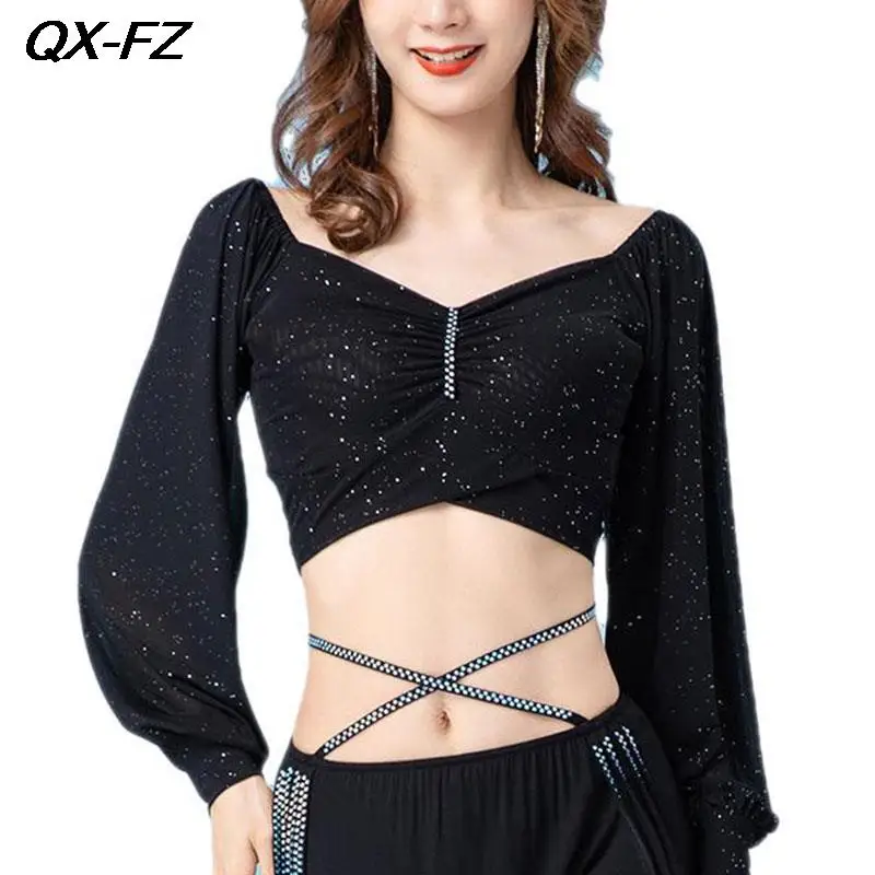 

2023 Sexy Belly Dance Pleated Tops Women Sexy Practice Training Suit Adult Oriental Indian Dance Elegant Tops Goddess Clothing