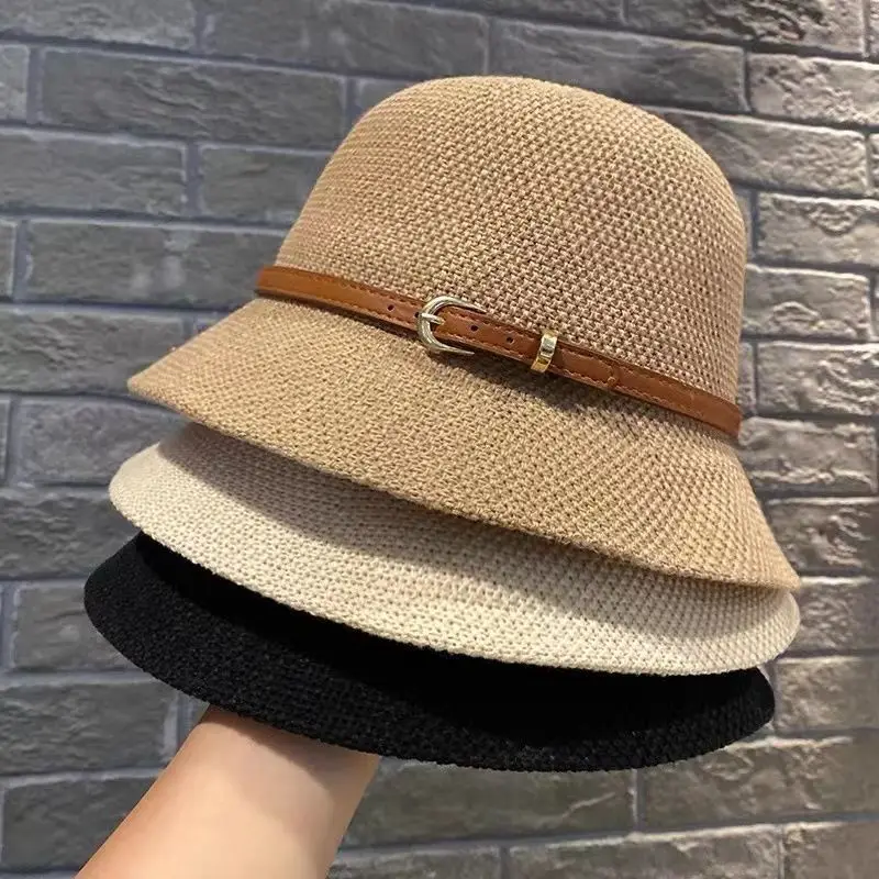 

Floppy Wide Brim Sun Hat Summer Sun Protection Casual Caps Leather Buckle Fisherman Hats Women Outdoor Holiday Beach Straw Cap