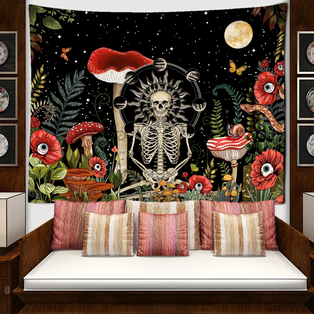 

Moon Phase Skull Mushroom Tapestry Wall Hanging Abstract Art Psychedelic Witchcraft Bedroom Living Room Hippy Home Decor