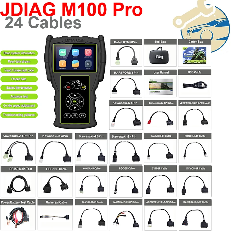 

JDiag M100 Pro Motorcycle Diagnostic Scanner OBD2 Fault Diagnostic Tool Motorbike Code Reader For BMW Kawasaki Yamaha Suzuki KTM