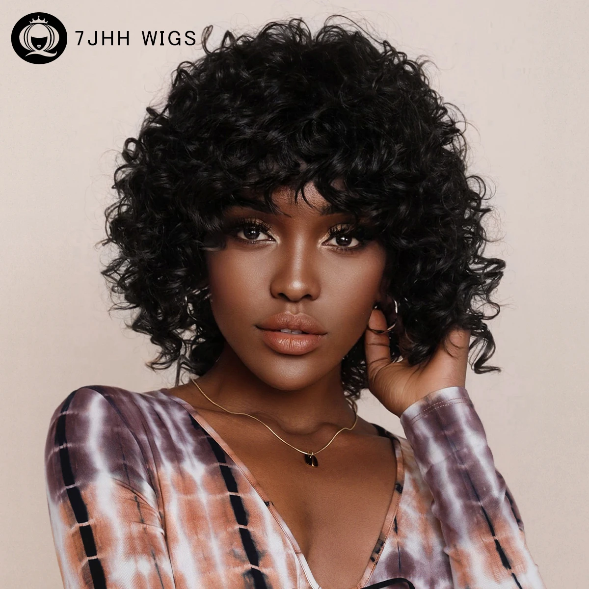 

7JHH WIGS Afro Kinky Curly Wig for Black Women Daily Cosplay Long Black Wavy Synthetic Wigs Heat Resistant Hair Natural Wig