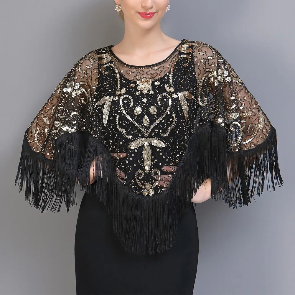 Women 1920s Retro Mesh Sequin Shawl Wraps See Through Decoration Evening Cape Bridal Tassels Beaded Female Tassel Jacket Shawl
Women 1920s Retro Mesh Sequin Shawl Wraps See Through Decoration Evening Cape Bridal Tassels Beaded Female Tassel Jacket Shawl