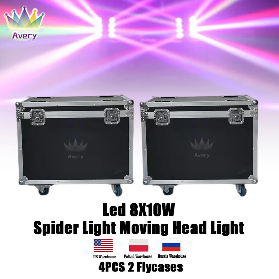 

0 Tax 2 Flight Cases For 8x10W RGBW Led Spider Light Moving Head DMX Beam Moving Head Light Led for party event show Light DJ