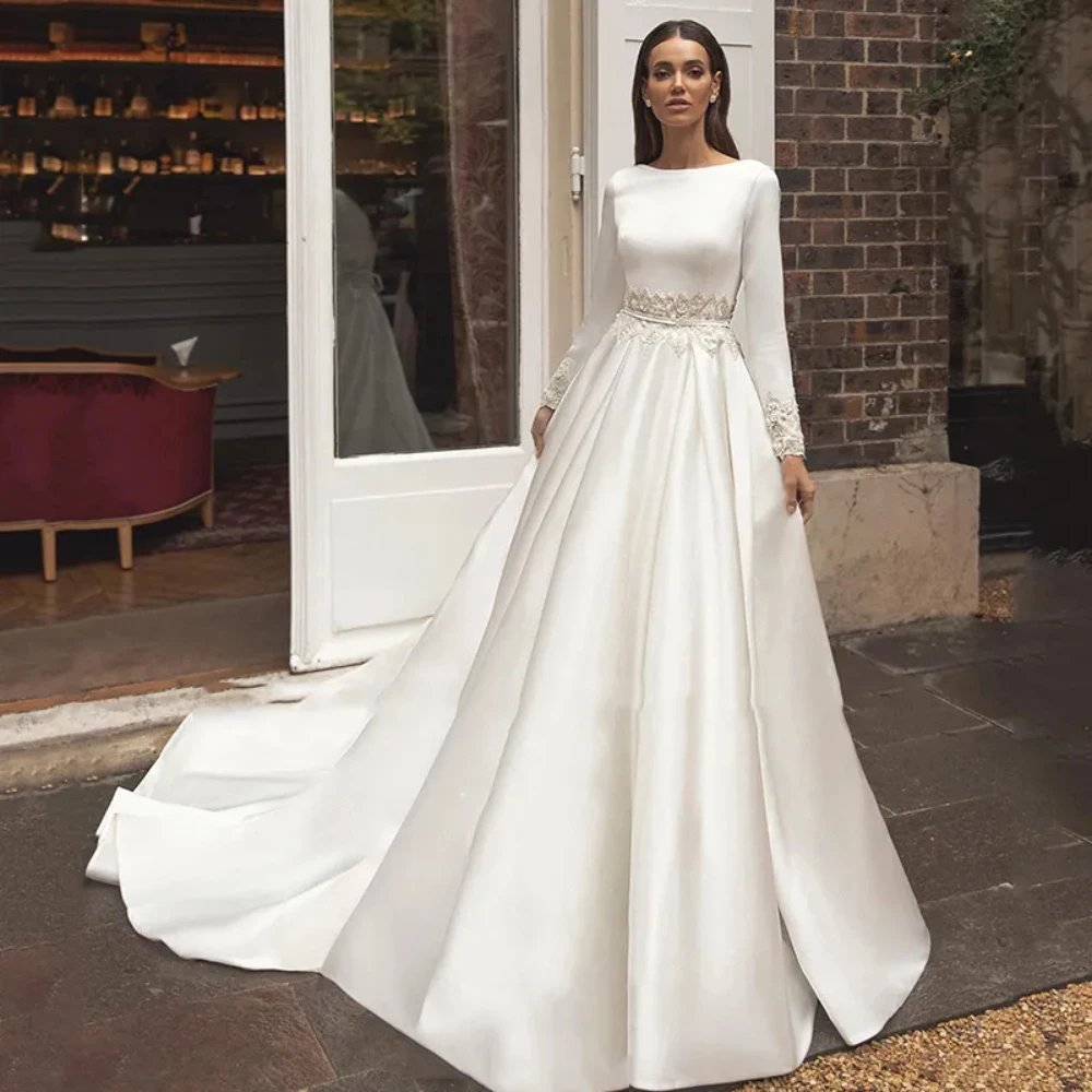 Exquisite Wedding Dresses O-Neck Full Sleeves Satin A-Line Bridal Gowns Satin Backless Appliques Zipper Vestidos De Novia W10397
Exquisite Wedding Dresses O-Neck Full Sleeves Satin A-Line Bridal Gowns Satin Backless Appliques Zipper Vestidos De Novia W10397