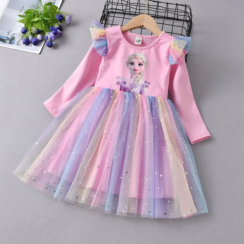 

Anime Party Dresses for Girls Frozen Girls Long Sleeve Dress Gauze Skirt Queen Elsa Cosplay Princess Dress Children Cothes Girl
