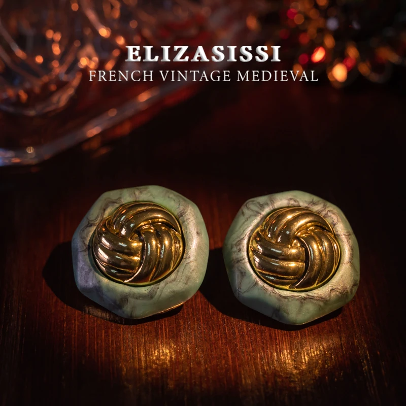 

Medieval luxury retro earrings, turquoise inlaid with gold craftsmanship, women's jewelry