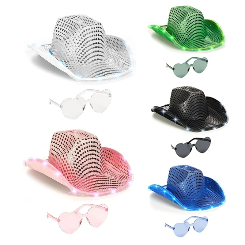 Vacation Cowboy Hat with LED Shining Sequins Sunglasses Set for Club Carnivals Dropship
Vacation Cowboy Hat with LED Shining Sequins Sunglasses Set for Club Carnivals Dropship