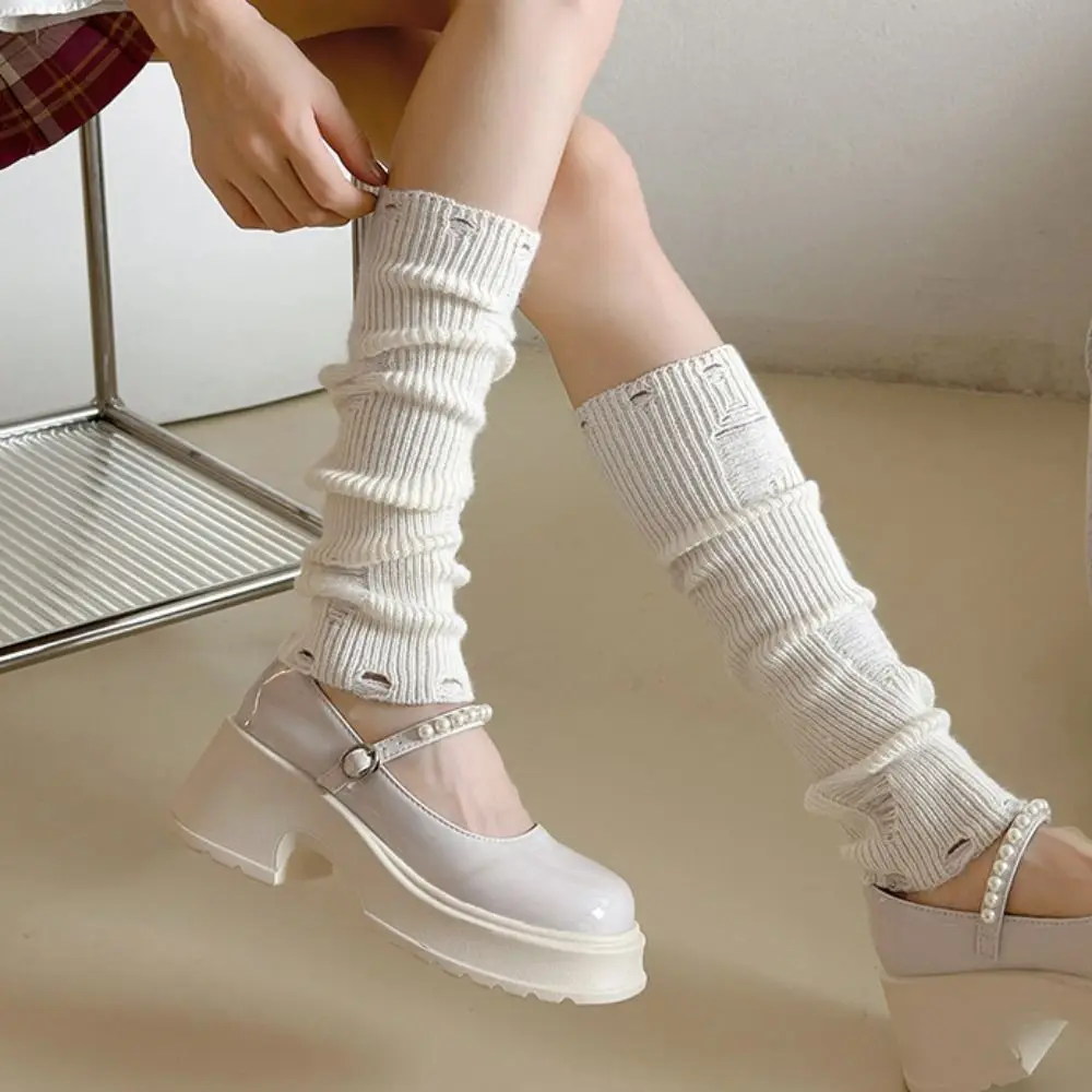 

Hole Leg Warmers JK Lolitas Knitted Socks Women Girls Y2k Punk Harajuku Foot Cover Sweet Ballet Guards Socks Long Stockings