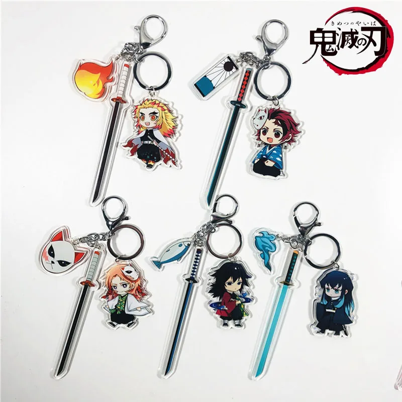 

20Pcs Anime Demon Slayer Acrylic Keychains Kimetsu No Yaiba Tanjirou Nezuko Kochou Shinobu Sword Weapon Pendant Keychain Jewelry