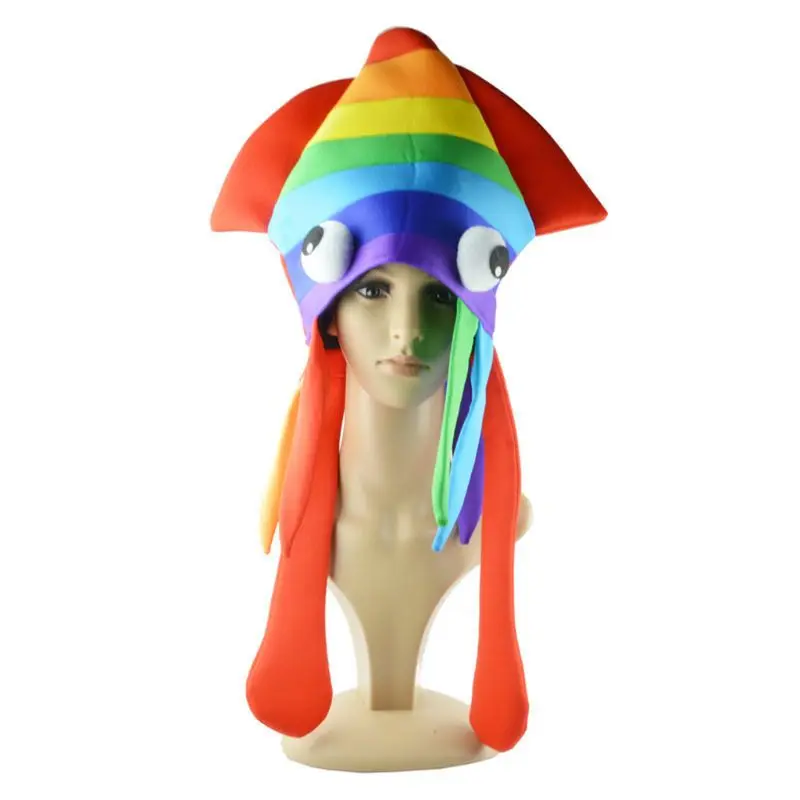 

Радужная шляпа с кальмаром, забавные и сумасшедшие вечерние шляпы, шляпа с морским животным, головной убор с осьминогом для на
