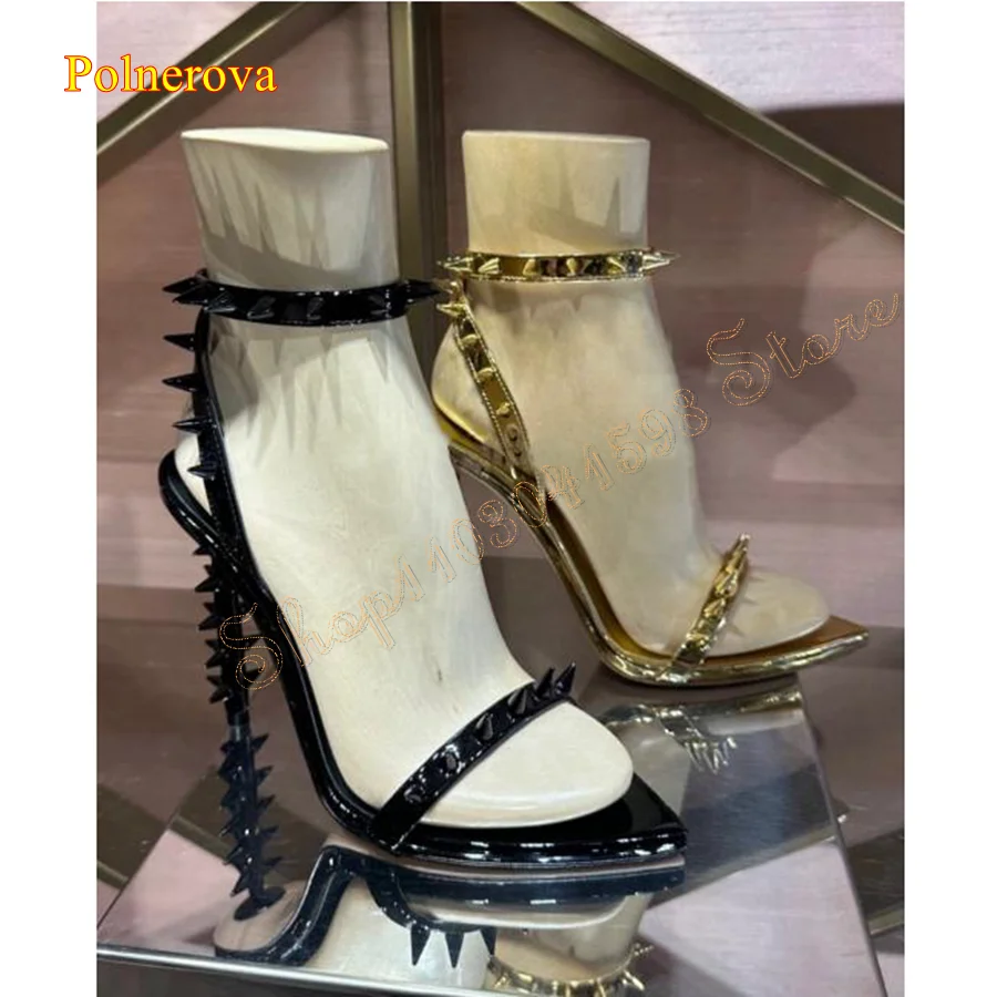 

Pointed Patent Leather Studded Sandals Stiletto Women's Shoes Buckle HIgh Heel Shoes Party Heels 2024 New Zapatos Para Mujere