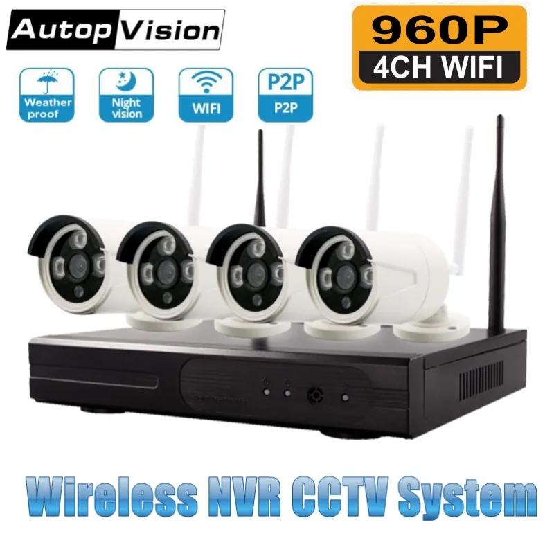 

4CH WIFI NVR Kit Wireless CCTV Camera System 1.3MP 960P HD Outdoor IP Camera P2P Video Surveillance Camera System