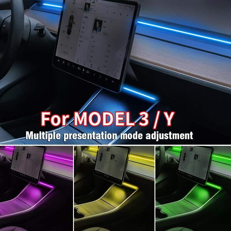 

NEW For Tesla Model Y 3 RGB Ambient Light Kit Dashboard Center Console Center Lamp APP Control LED Strips USB Neon Lighting