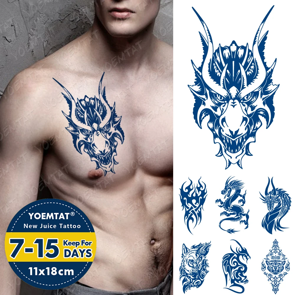 

Водостойкая Временная тату-наклейка Ink Juice, дракон, тигр, волк, тотем, искусственная тату для боди-арта, мужские, женские, мужские, синие, стойкие татуировки
