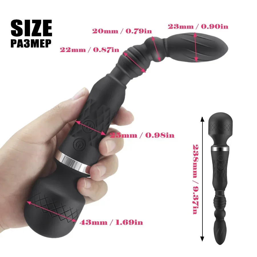 AV Magic Wand Anal Plug Vibromasseurs à double extrémité pour femmes et hommes, point G, stimulateur de clitoris, plug anal, mastyellar ator, jouets sexuels pour couples 6