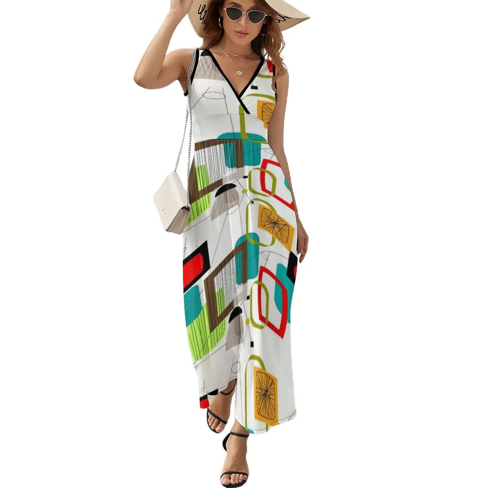 

Mid Century Atomic Age Inspired Abstract Sleeveless Dress party dresses women ceremony dresses