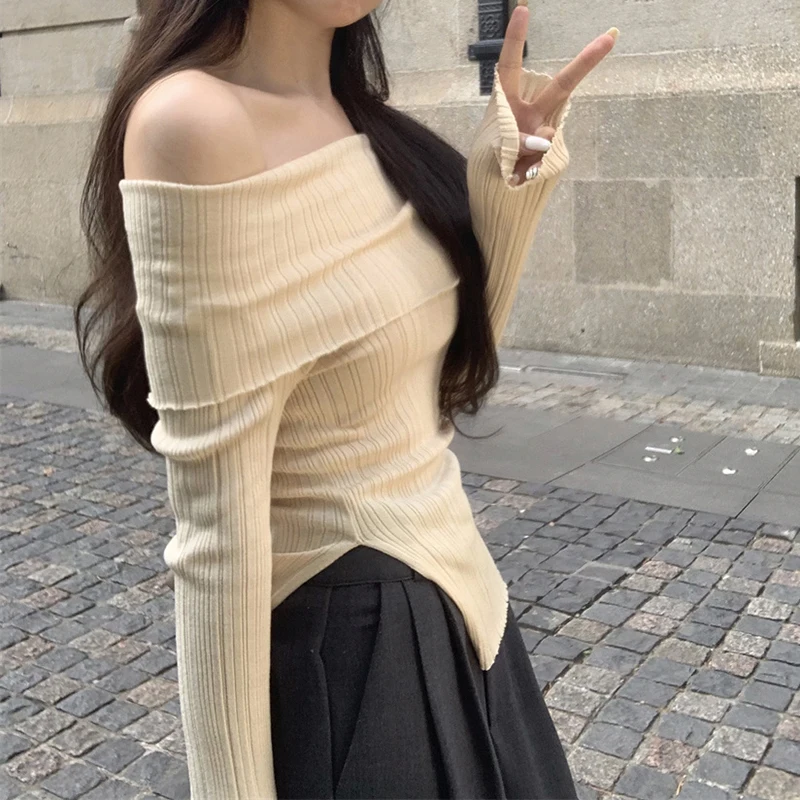 Elegant Slash Neck Sweaters Women Irregular Split Knitted Jumpers Korean Slit Solid Basic Slim Pullovers Autumn Knitwear 22 Mallzona Sa524863df4c24b228672a3413207a617J Elegant Slash Neck Sweaters Women Irregular Split Knitted Jumpers Korean Slit Solid Basic Slim Pullovers Autumn Knitwear Mallzona