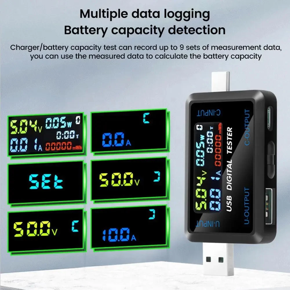 Цифровой детектор напряжения и емкости, тестер с разъемами USB Type-C и динамическим индикатором заряда
Цифровой детектор напряжения и емкости, тестер с разъемами USB Type-C и динамическим индикатором заряда