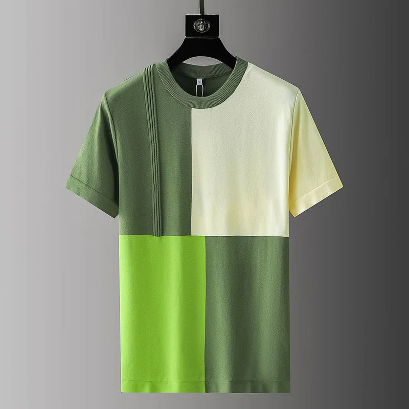 2022 Summer European Luxury Knitted Short Sleeve T-shirt Men's Round Neck Fashion Color Matching Half Sleeve High-end Design Top
2022 Summer European Luxury Knitted Short Sleeve T-shirt Men's Round Neck Fashion Color Matching Half Sleeve High-end Design Top
