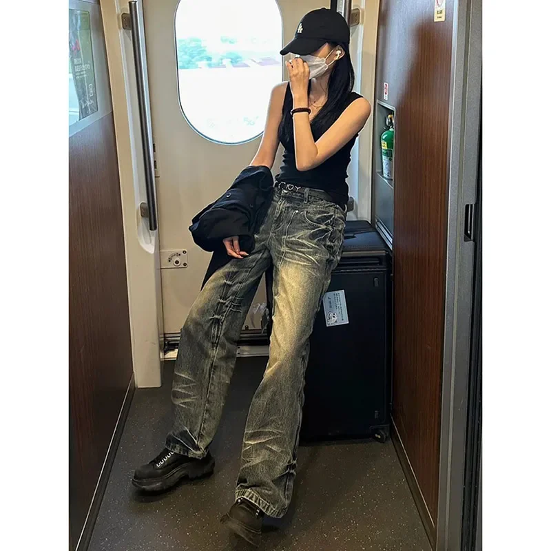 

Y2K 00S Harajuku Wide Leg High Waist Flared Jeans 2024 Spring Slim Fit Pants Women's Vintage Streetwear Style Denim Trouser