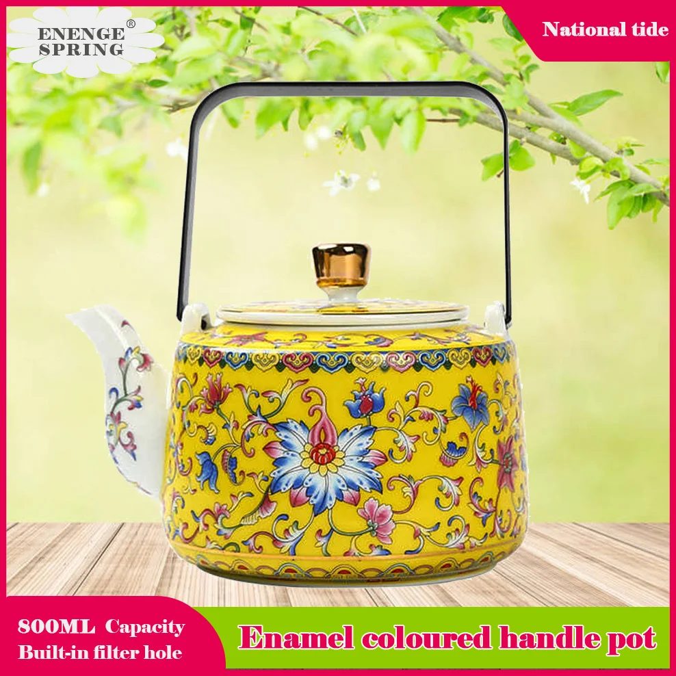 

800ML Ceramic Teapot Enamel Coloured Handle Pot With Tea Strainer For Tea Brewing In Mug Tea Infuser Cold Kettle Home Tea Set
