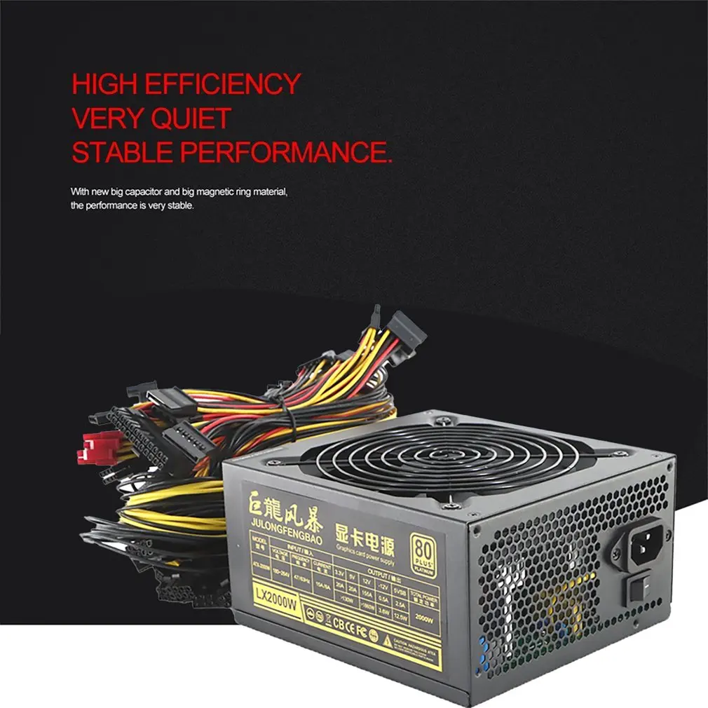 

2024 New 2000W 4U Mining Power Supply Miner Graphics Card For Mining 180-264V ATX PSU 16+4pin Power Supply For Mining Host Plate