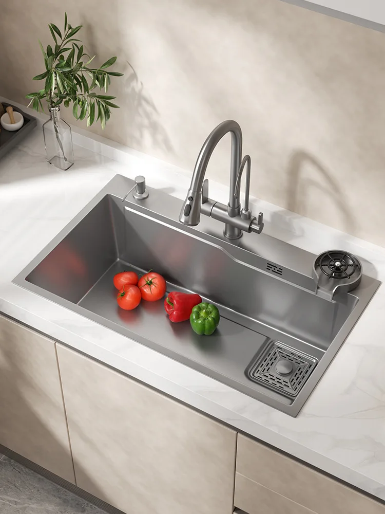 

Kitchen Stainless Steel Sink Washbasin Handmade Single Bowl Undermount Brushed Farmhouse Faucet Accessories Drainer Washing