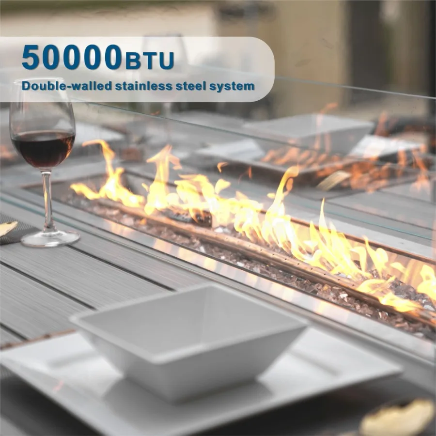 Direct Wicker Patio Fire Pit Dining Set 6Seat Rectangular Aluminum Table with Rattan Chairs Direct Wicker Patio Fire Pit Dining Set 6Seat Rectangular Aluminum Table with Rattan Chairs