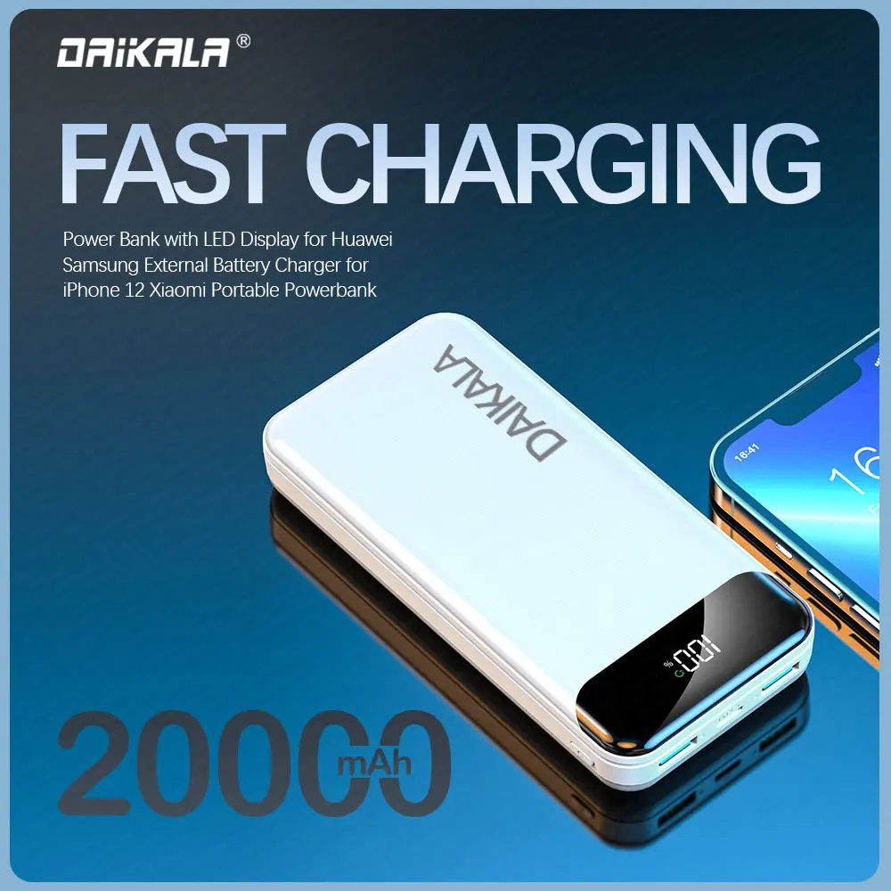 Daikala 20000mAh Power Bank with LED Display for Huawei Samsung External Battery Charger for iPhone 12 Xiaomi Portable Powerbank
Daikala 20000mAh Power Bank with LED Display for Huawei Samsung External Battery Charger for iPhone 12 Xiaomi Portable Powerbank