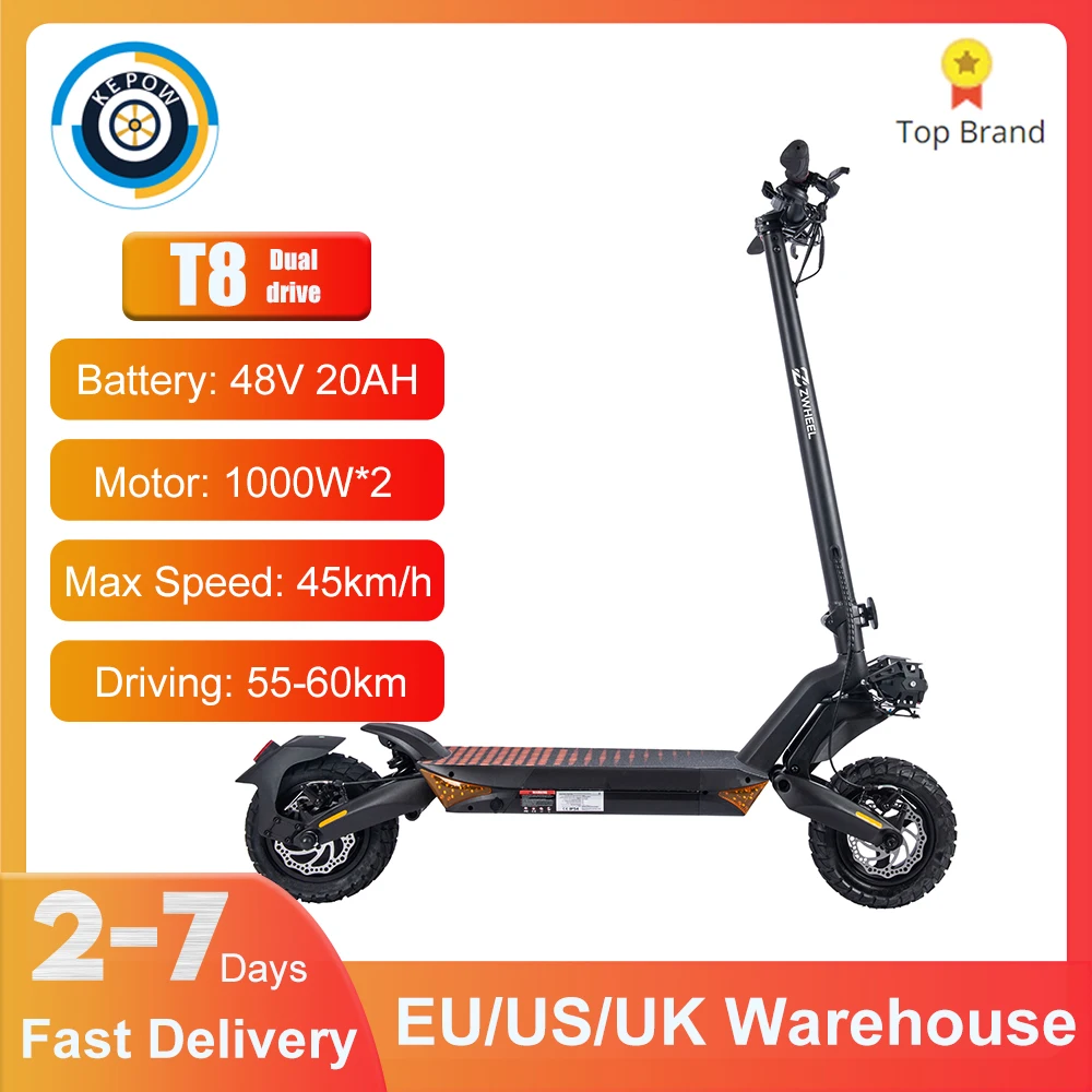 

Kepow 2000W Powerful Electric Scooter T8 Dual Drive Electric Scooters For Adults 45KM/H Kick E-Scooter 10 inch Off Road Scooter