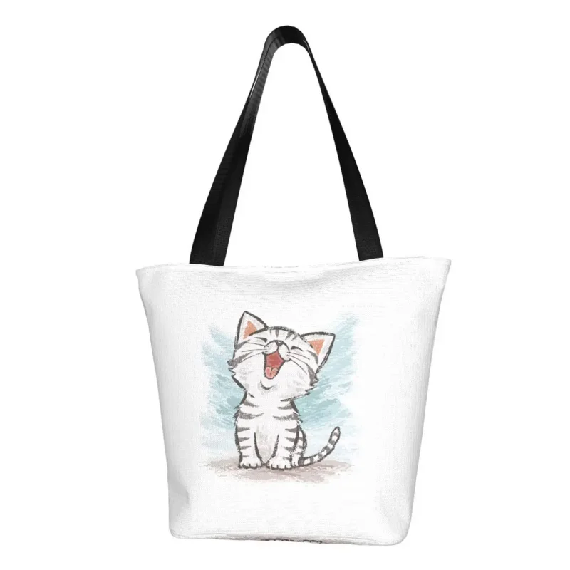 

Cat Groceries Tote Shopping Bag Women Funny Cartoon Animal Kitten Canvas Shoulder Shopper Bags Large Capacity Handbag