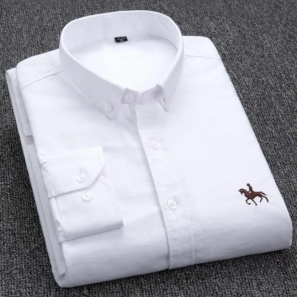 

Рубашка мужская из ткани «Оксфорд» с длинными рукавами, мягкая формальная сорочка из хлопка, модная повседневная качественная деловая офисная одежда, большие размеры 38-43
