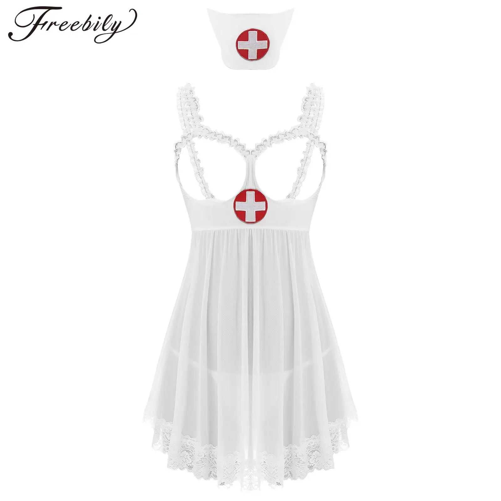 Nurse Uniform Sexy Lingerie Set Women Erotic Temptation Open Cups Lace Trim Cosplay Costumes Dress with Thong and Headband
Nurse Uniform Sexy Lingerie Set Women Erotic Temptation Open Cups Lace Trim Cosplay Costumes Dress with Thong and Headband