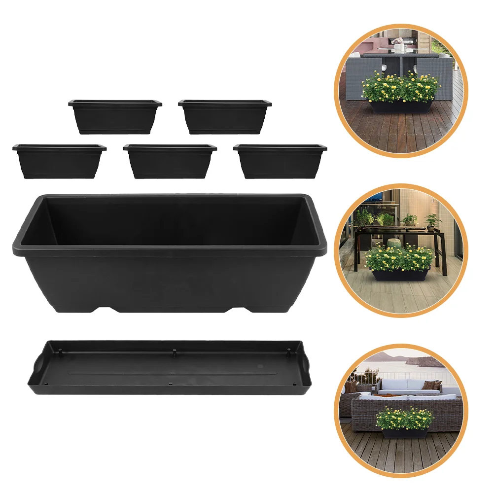 

6 Pcs Square Flower Pot Window Boxes Planters Sill Indoor Pots for Plants Lazy Basin Outdoor Plastic Patio Strawberry Rectangle