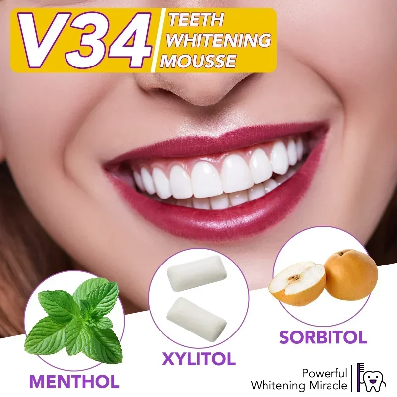 

Sdotter New V34 tooth whitening essence purple cleaning mousse toothpaste remove yellow teeth Tartar Plaque stains repair Caviti