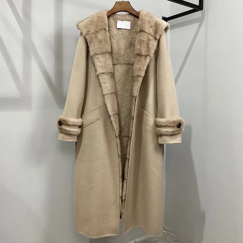 

100% Real Wool Female Jacket Mink Fur Hooded Jackets for Women 2020 Rex Rabbit Fur Liner Women's Coats Roupas Femeninas Zjt1547
