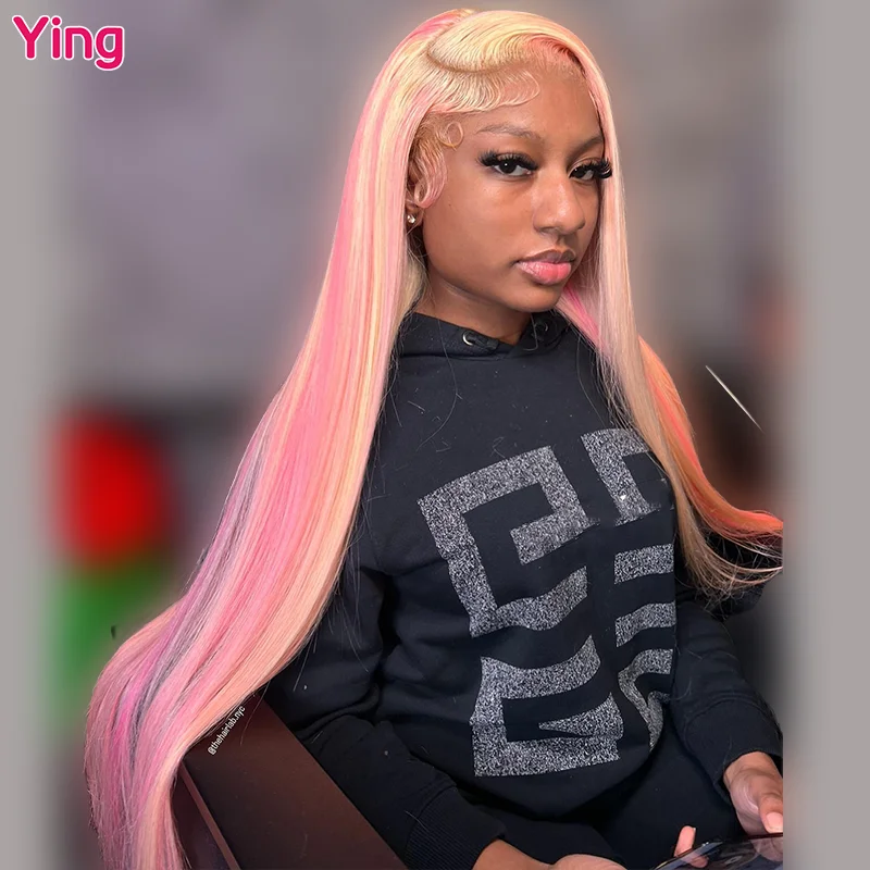 

Ying Bone Straight Pink Blonde Colored Brazilian Remy #613 Blonde 13x6 Transparent Lace Front Wigs 180% 13X4 Lace Frontal Wigs