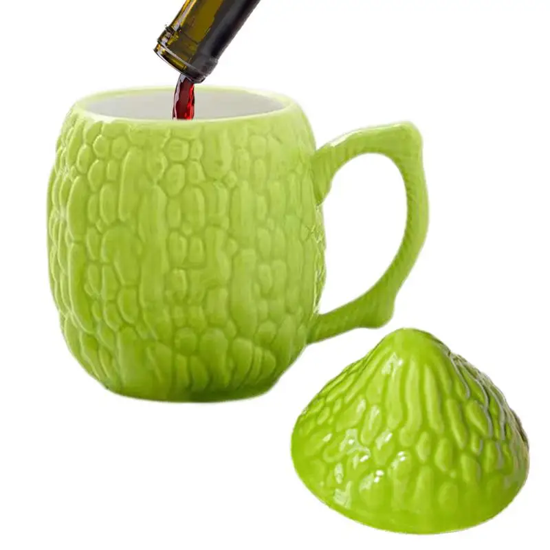

Ceramic Cute Gourd Bitter Shaped Coffee Cup Water Cup With Lid Funny Coffee Mug Vegetable Breakfast Cup Milk Mug Stylish Tea Mug