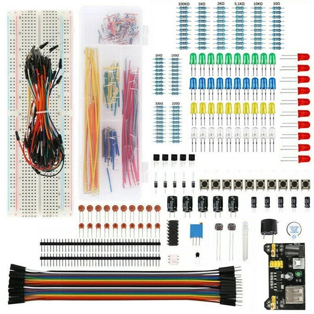 

Набор электронных компонентов для начинающих с модулем питания, джампер, провод, DIY проект, стартовый комплект, 830 точек, макетная плата для Arduino