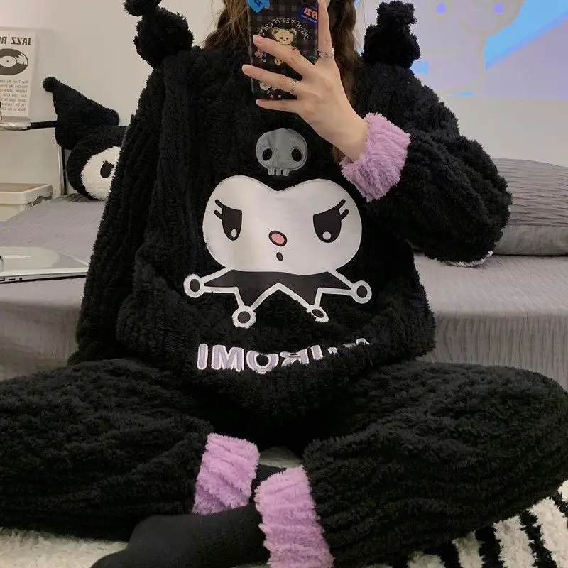 Kawaii Kuromi Warm Coral Fleece Pajamas Anime Cartoon Sanrio student Kulomi Pajamas Winter Fleece Loungewear Set Girls Gift
Kawaii Kuromi Warm Coral Fleece Pajamas Anime Cartoon Sanrio student Kulomi Pajamas Winter Fleece Loungewear Set Girls Gift
