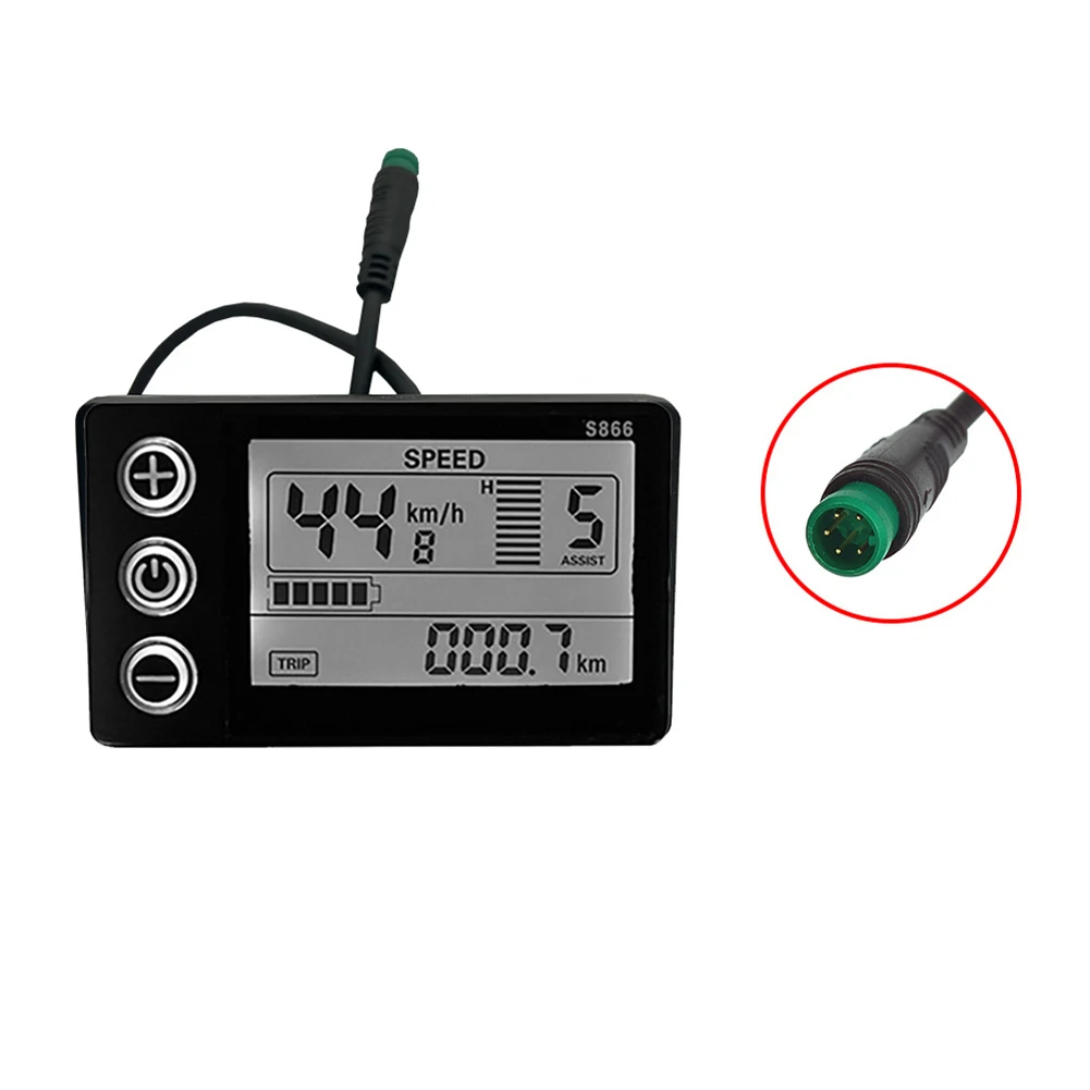 Electric Bike S866 24V/36V/48V Waterproof Plug LCD Display For E-Bike Scooter Outdoor Cycling Electric Bikes 80x48x48mm
Electric Bike S866 24V/36V/48V Waterproof Plug LCD Display For E-Bike Scooter Outdoor Cycling Electric Bikes 80x48x48mm