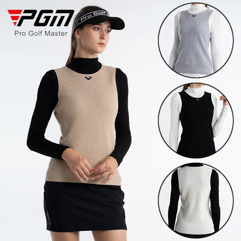 

PGM Women Plaid Golf Vest Winter Ladies Keep Warm Patchwork Waistcoat Women Round Collar Sleeveless Sweater Sport Golf Shirt