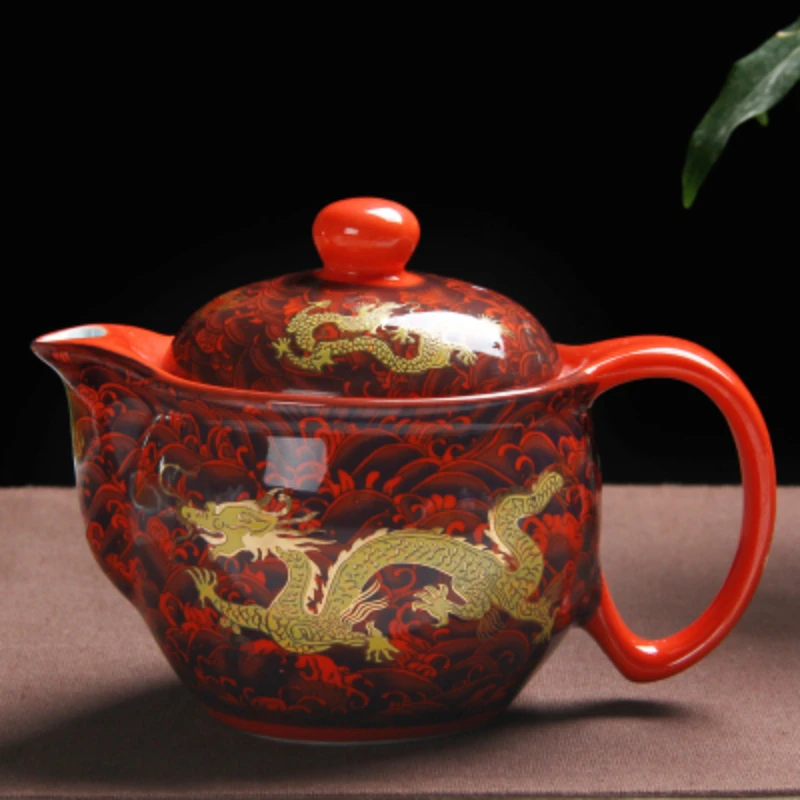 

Retro Chinese Kung Fu Ceramic Teapot with Strainer Handmade Dragon Flower Puer Tea Pot 350ml Porcelain Samovar Kungfu Teaware